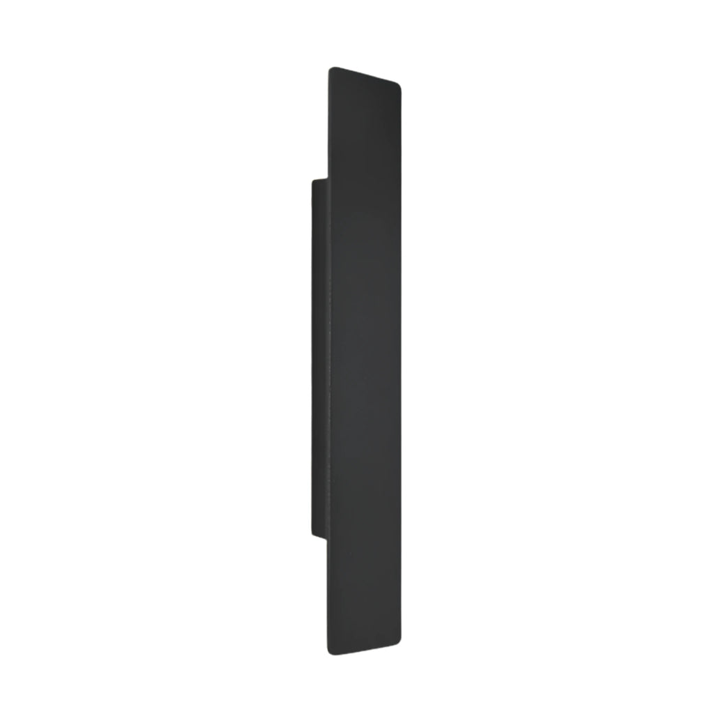 Matte black IP65-rated up/down wall pillar light, switched off, isolated on a white background, showing its rectangular architectural profile.