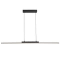 Matte black linear LED island pendant light, switched off, isolated on a white background, showing its full slim profile.